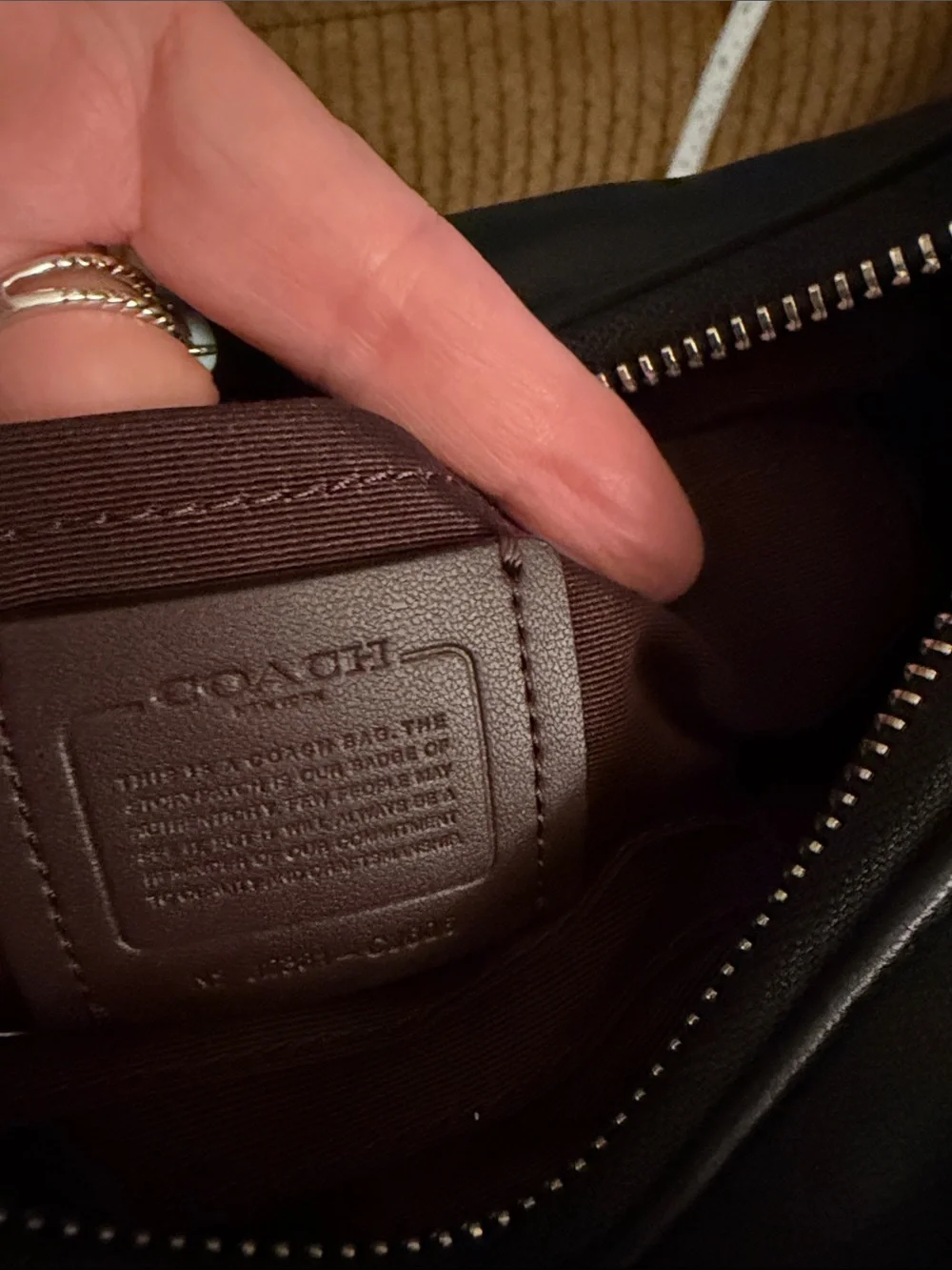 Coach Black Leather Shoulder Bag with Silver Chain